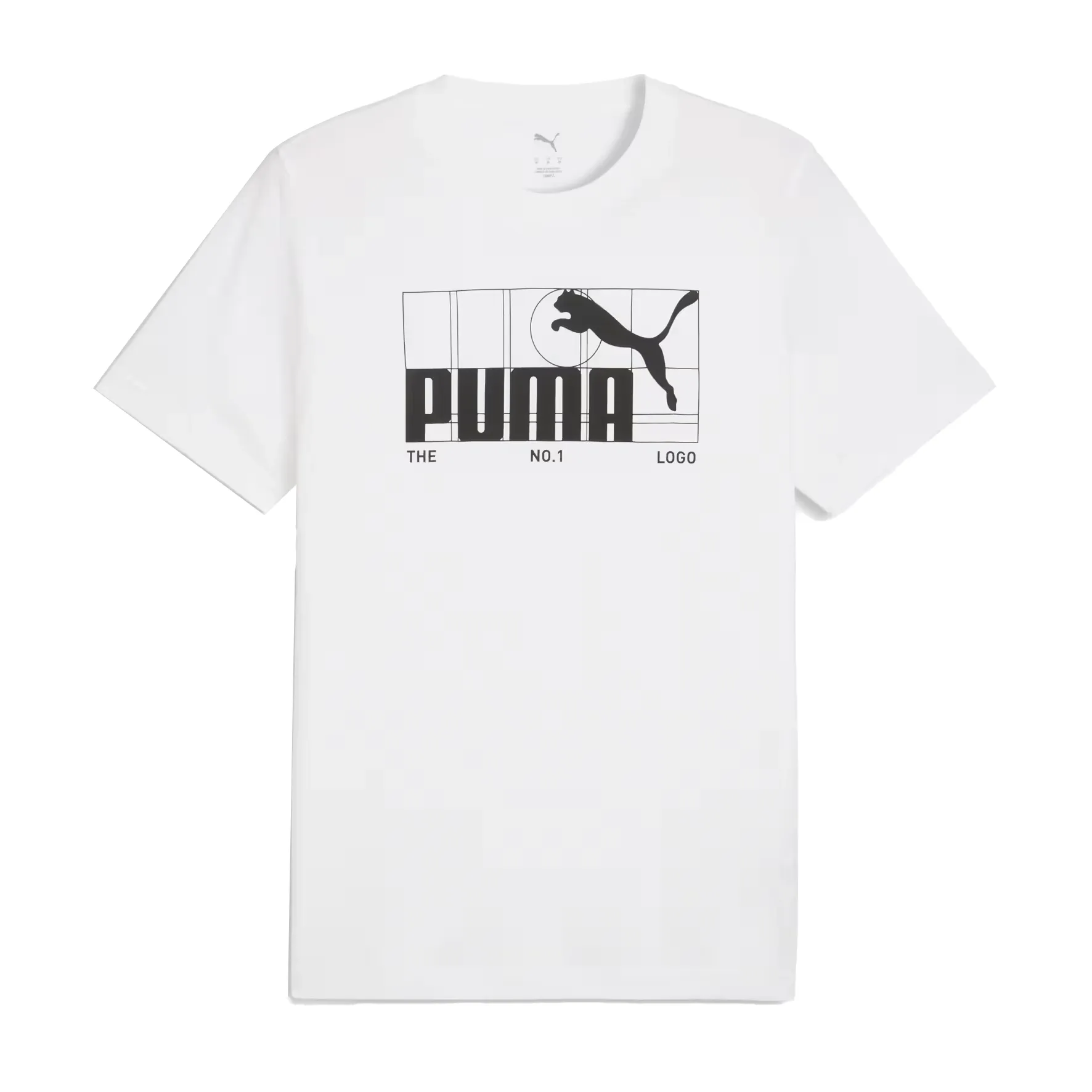 Camiseta masculina Puma branca com logo preto no peito, vista frontal